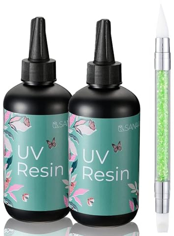 UV Resin Kit with Drill Pen- 400g/14oz One Minute Fast Curing Clear Hard Type for Polymer Clay Seal, Tumbler, Pen, DIY Earring Pendant Jewelry Making