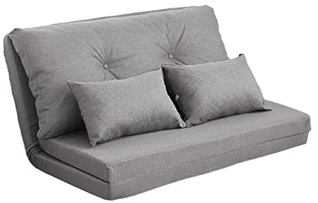 Schlafsofa mit verstellbarer Rückenlehne, zusammenklappbare Matratze, Futon-Couchbett, Metallgestell und Kissen, Hellgrau
