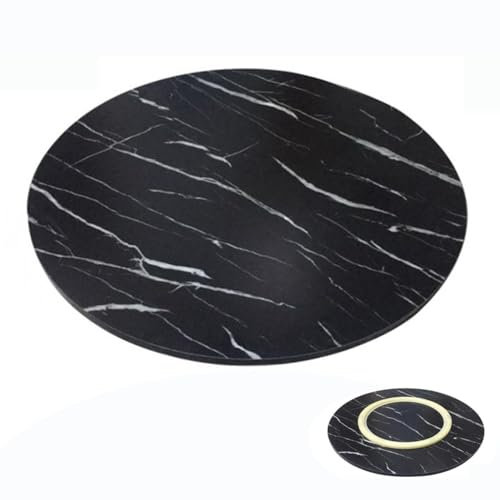 Lazy Susan Grande assiette rotative ronde pour table de salle à manger Plateau en bois marbré Noir 50 cm
