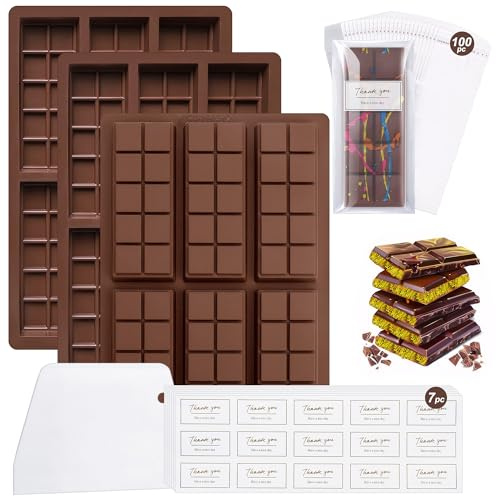 3 Stück Schokoladenform Silikon Tief Set mit Schaber, Tasche, Aufkleber - Silikonform für DIY Süßigkeiten und Backen
