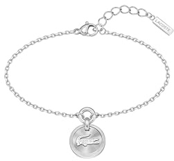 Lacoste Jewelry für Damen Kollektion MEMENTO Halskette, Armband oder Ohrstecker aus Edelstahl mit Krokodilgraviertem Anhänger