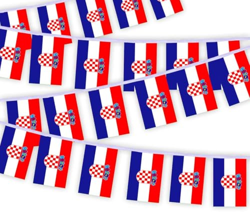 30 Stück Kroatien Flaggenkette Fahnen, 10 Meter Kroatisch Rechteck Seilfahnen, dekorative Banner verwendet, um Innenhöfe zu schmücken String Croatia
