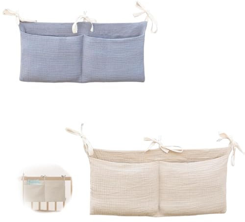 2 Stück Babybett-Organizer zum Aufhängen, 2 Farben, Babyzimmer-Organizer, Kinderzimmer-Hängebett-Organizer, Organizer, Beistellbett-Baby, zum Aufhängen an Kinderbett oder Wickeltisch (Grau + Khaki)