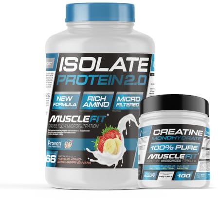MuscleFit - Pack ISOLATE Protein 2kg Sabor Fresa y Plátano + Creatina 300g