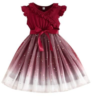 LUVCES Vestito da Bambina Ragazza Casual Volant Manica Lunga/Corta Stampa Floreale Tutu Abito Principessa Abiti per Bambini Festa di Compleanno 2-6 Anni
