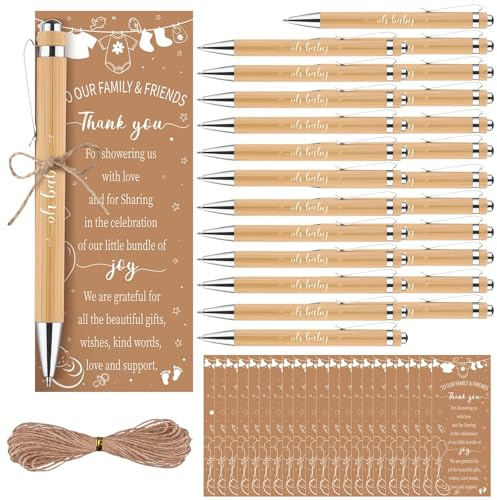 Kklolai 36 Sets Baby Shower Favors Gifts for Guest Baby Shower Retractable Ballpoint Pens with Thank You Bookmarks Gender Reveal Party Favor for Babies Parties Souvenirs Prizes (Retro)