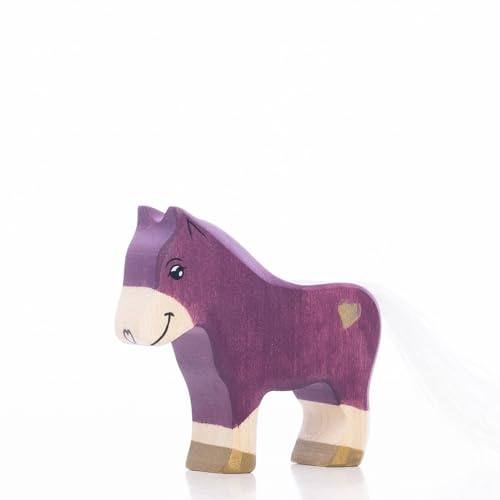 Lilu® Einhorn Pony Fohlen mit leuchtendem Herz und Schweif, Fabelwelt Holztiere handbemalt, Holzspielzeug aus FSC®-Holz, EN71 und DEKRA Zertifiziert Spielfigur für Kinder - 7cm x 6,2cm x 1,9cm