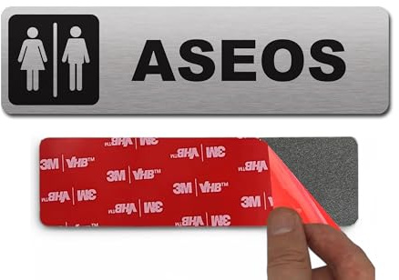 1 x Señal Adhesiva | Acabado Premium - 18 x 5 cm - Grosor 0.8mm y Super adhesivo (Aseos Unisex)