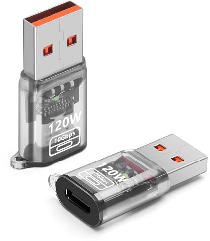 BORLTER CLAMP Adaptador USB a USB C 120w, OTG Adaptador USB 3.2 Hembra a Macho para Portátil, MacBook, U Disk, Disco Duro 2-Pack, Negro