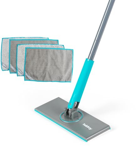 Beldray Anti Bac Allzweck-Mopp mit 4 Tüchern | Clip-To-Grip-Griff mit Druckauslösung, 360°-Drehkopf, Nass-/Trockenreinigung, waschbare Tuchpads, Kopf 25 x 9,5 cm