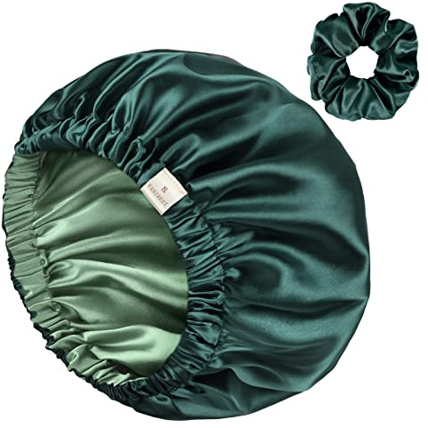 YANIBEST Doppelschichtige Satinhaube Seidenhaube zum Schlafen Verstellbare Haube für Frauen mit lockigem natürlichem Haar
