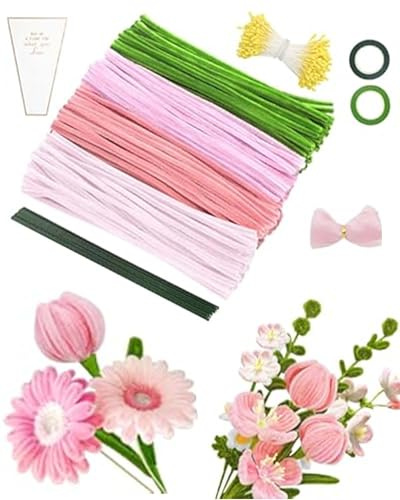JEJA Pfeifenreiniger 400 Skt, DIY Twist Stick Zubehör 386 Skt, Für die Herstellung von Blumen, kleinen Tieren, DIY Kunstwerk, Kreative DIY-Projekte und Basteldeko, Rosa Serie