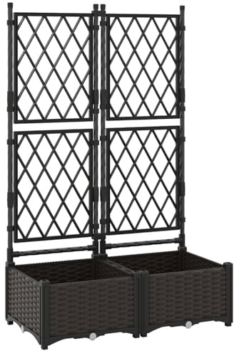 TANGZON Metal Planter with Trellis, Freestanding Raised Garden Bed with Lattice for Vine Climbing Plant Flower, Indoor Outdoor Elevated Trough Planter Box for Patio Balcony Yard (80 x 40 x 126 cm)