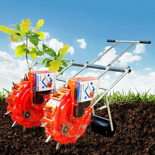 Asiwnshw Double Row Manual Seeder, Hand Push Garden Seeder Roller, Seeding Machine and Fertilizer Applicator, Seed Spreader Row Planter for Soy Peanut Corn Cotton Soybean(10 Mouths)