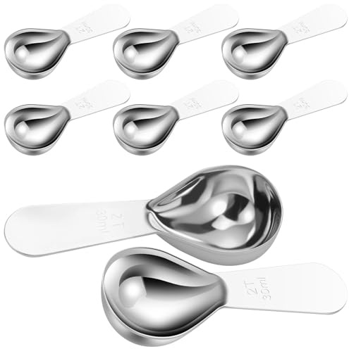 8pcs acero inoxidable molido café medir pala con escala clara a prueba de óxido mango corto té cuchara medidora para especias harina azúcar (plata)
