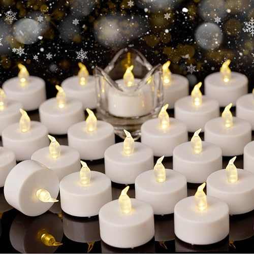 Auralome LED Teelichter Elektrisch Kerzen - 24 Stück Realistische Elektrische Teelicht Helle Blinkend Flammenlose Teelicht Lange Batterie 200+ Stunden Flackernde Klein Kerze Warmweiß Party Festivals