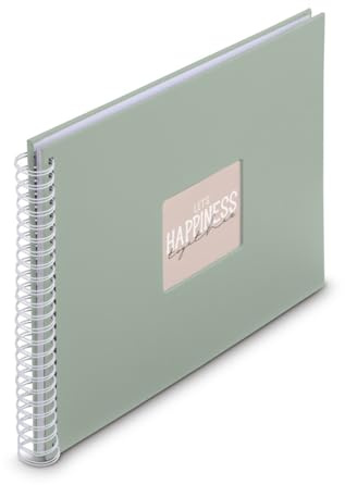 Hama Fotobuch „Fine Art“ (Spiralalbum für 300 Fotos im Format 10x15 cm, Fotoalbum zum Selbstgestalten, 50 weiße Seiten, Ringbuch Größe 36x32 cm, Cover mit Einstecktasche, Strukturpapier) Salbei