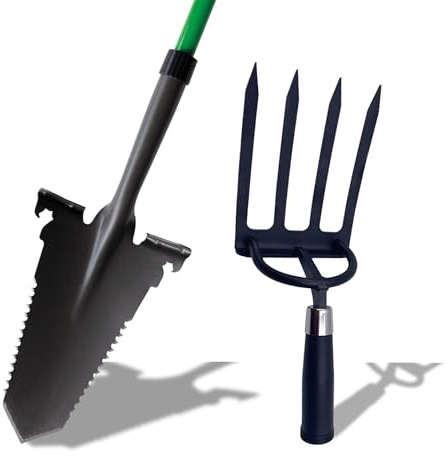 Hammersmith RayzerShovel + Spatengabel-Aufsatz - Spaten mit Wurzelsäge für Harte, steinige Böden - Breite Trittkante - Gartenspaten - Gärtnerspaten