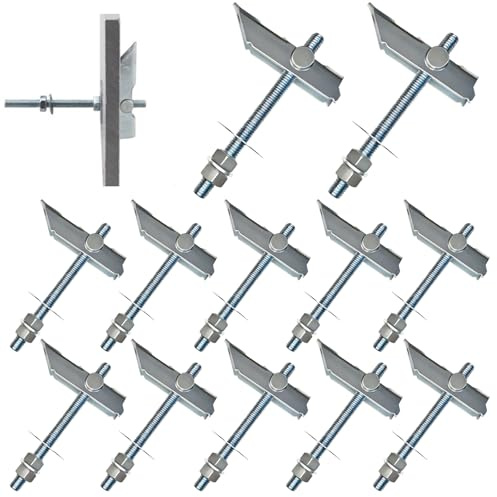 12 tacos basculantes de acero al carbono galvanizado, M6 x 100 mm, tacos plegables para colgar objetos pesados en paneles de yeso para tablas de cortina, paneles de yeso, ladrillos de hormigón, techo