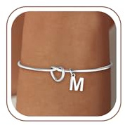 SLOONG Armband Damen Gold Silber, 18K Gold/Silber Vergoldet Knot Armband mit Buchstaben Monogramm Armbänder Personalisiert Armkette Schmuck Geschenke für Frauen Mädchen Freundin