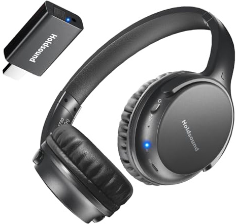 Holdsound TV Kopfhörer Kabellos Senioren, Funkkopfhörer Kabellos für TV mit USB-Sender, Plug-and-Play, Hohe Lautstärke, Keine Audioverzögerung, 40 Stunden Audiowiedergabe, schwarz