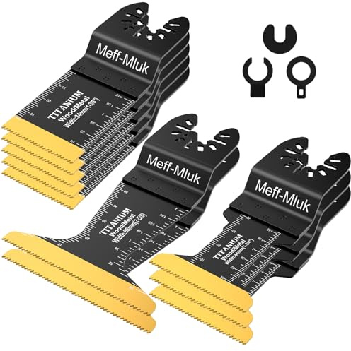 Meff-Mluk 10PCS Titanium Multi Tool Blades for Wood Nails Metal Cutting | Universal Extra Long Multitool Blades, Quick Release Oscillating Saw Blades Fit DeWalt Dremel Ryobi and More