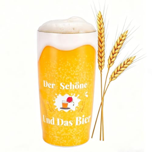 Anicy Bier Geschenke für Männer - Lustige Personalisiert Geschenke Der Schöne Und Das Weizenbiergläser 0,5 Bierliebhaber Freunde Kollegen Papa Opa Geburtstag Vatertag, Edelstahl Thermobecher 500ml
