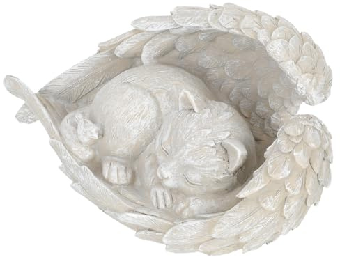 BESTOMZ Katzen Gedenkstein aus Kunstharz mit Engelsschlafpose zur Erinnerung an Verlorene Haustiere für Garten und Veranda als Katzenfigur