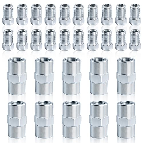 Lot de 20 raccords de tuyau de frein + 10 connecteurs | Pour tuyau de frein de 4,75 mm F M10 x 1, acier galvanisé, connecteur de câble de frein professionnel DIN/ISO 1651