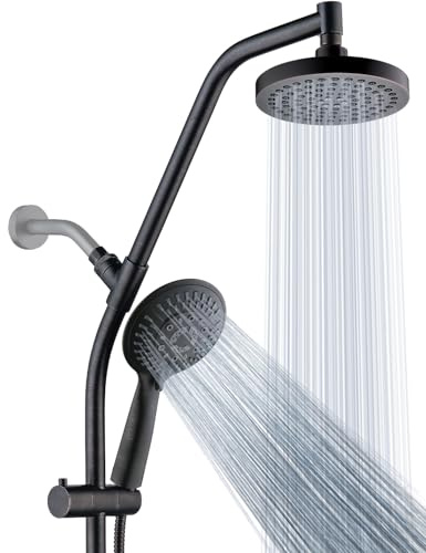 BRIGHT SHOWERS Rain Shower Head with Handheld Combo, Dual Shower System with Slide Bar, Adjustable Height, Brass Slide Bar & Diverter, 60 Inch Stainless Steel Hose, Oil Rubbed Bronze