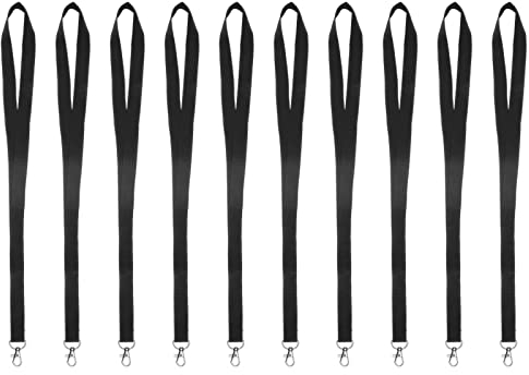 Karteo Schlüsselband mit Karabiner schwarz [10 Stück] Lanyard Schlüsselbänder unbedruckt für Kartenhüllen Ausweise Zugangskarten