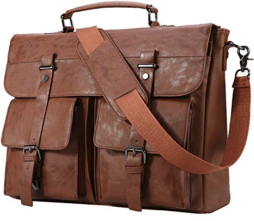 Leather Messenger Bag for Men,15.6 Inch Vintage Laptop Bag Briefcase Satchel