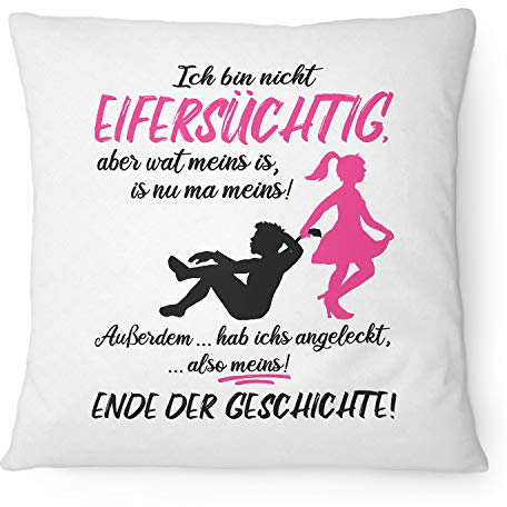 Fashionalarm Kissen Ich Bin Nicht eifersüchtig - Pink - 40x40 cm mit Füllung | Geschenk-Idee Freundin Frauen Zicke Motto Paare Spruch Lustig, Weiß 40x40 cm