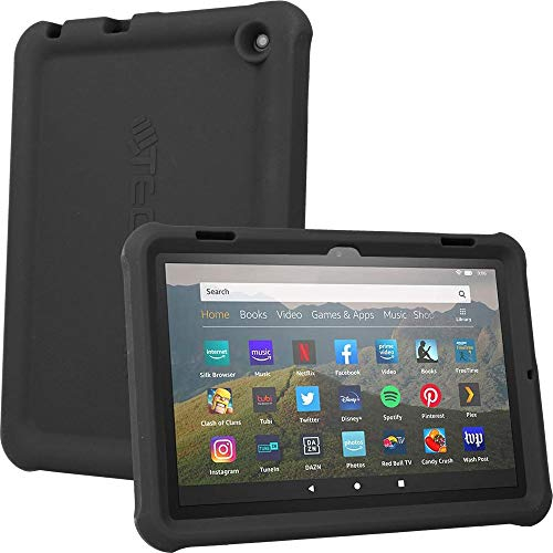 TECHGEAR Schutzhülle für Neue Amazon Fire HD 8 / HD 8 Plus (2022, 12. Generation) [Kinderfreundlich] Leichtes Koffer Silikon Soft Shell Anti-Rutsch Stoßfest + Displayschutzfolie -SCHWARZ
