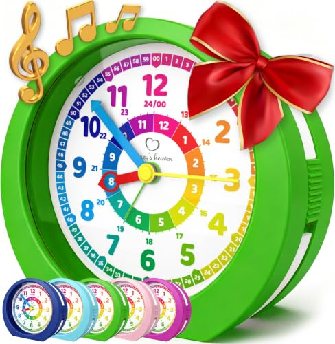 Honey's Heaven Kinderwecker ohne Ticken - für Jungen und Mädchen - Lernwecker Lernuhr Weckuhr Kinderuhr Quarzwecker Snooze Analog Quartz Wecker (Grün)