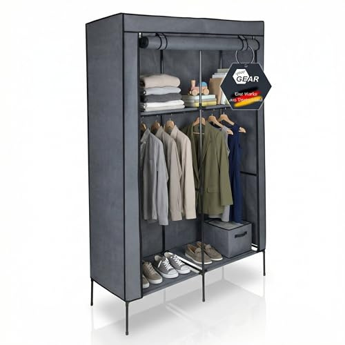 your GEAR Kleiderschrank Grado 108x45x175 cm – Stoffschrank mit 2 Kleiderstangen & 9 Ablagen – Textilschrank XXL Organizer für Schlafzimmer & Kinderzimmer – Faltschrank Garderobe