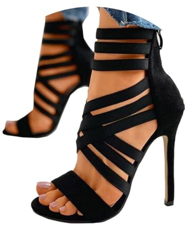 Onsoyours Sandali Donna Scarpe da Spiaggia Estate Moda Romano Partito Sandalo Cava Tinta Unita Sexy Tacco Spillo Alto Casuale con Zip Nero 41 EU