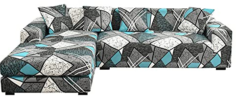Mingfuxin Sofa-Schonbezüge, Elastische Stretch-Sofabezüge Überwürfe, Abschnitts-Sofabezüge Ecksofa Schonbezug Möbelschutz with 2 Stücke Kissenbezug für 3 Sitzer + 3 Sitzer L-förmige Sofa