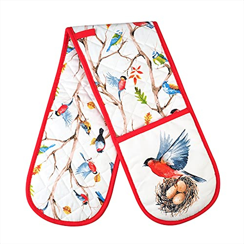 Double Oven Gloves Heat Resistant Mitts For Cooking & Baking (White Red)