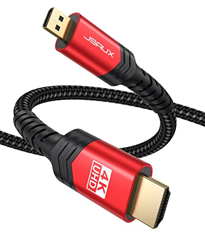 JSAUX 4K Micro HDMI zu HDMI Kabel 3M, Micro HDMI zu Standard HDMI Kabel geflochten Unterstützung 4k 60Hz HDR 3D ARC 18Gbps Kompatibel mit Sony A6000 A6300 Kamera und mehr (Rot)