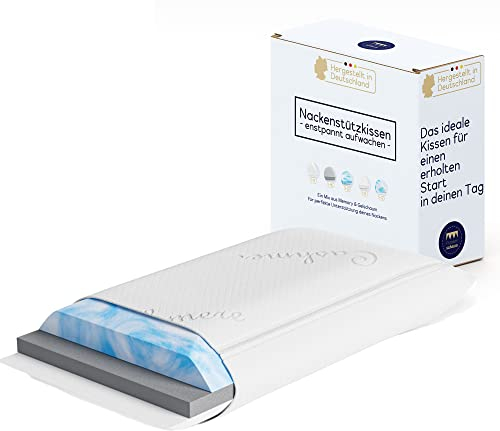 Frankenschaum Nackenstützkissen Gelschaum & Memory Foam 60x30 cm, HWS-Kissen, Härte & Höhe anpassbar (7-14 cm), Atmungsaktiver Cashmere-Bezug