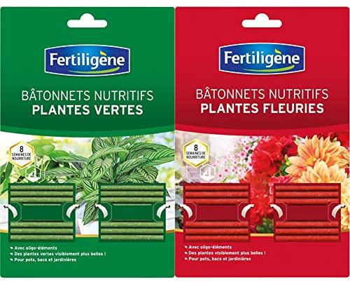 Fertiligène Engrais Plantes Vertes Batonnets, x40 & Engrais Plantes Fleuries Batonnets, x40