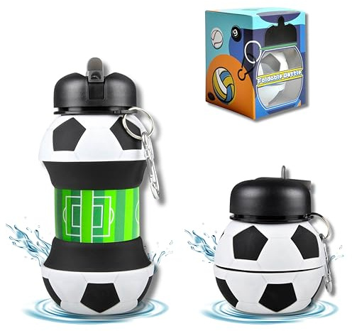 CODiLLO Borraccia Bambini e Ragazzi, Pieghevole in Silicone Senza BPA, Idea Regalo (550 ML, Calcio)