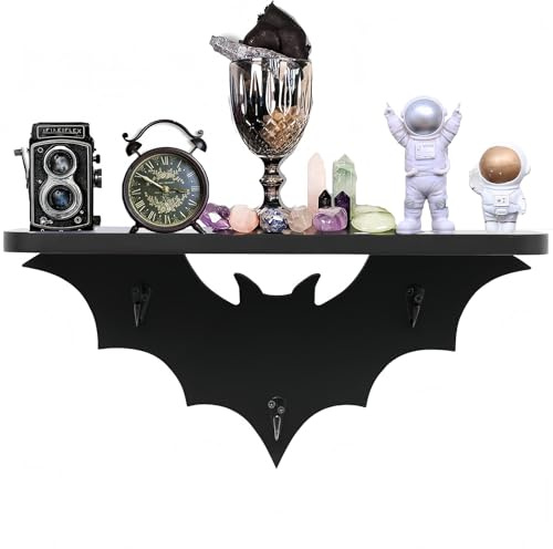HZYSLYJ Fledermausregal für die Wand, 39,4 cm, Wandregal mit 3 Schlüsselhaken, schwarze Regale für Wohnzimmer, Schlafzimmer, Küche, Gothroom