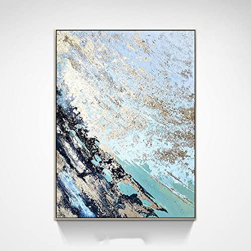 Acrylbilder, Kreative Blauer Himmel Goldfolie Textur Minimalistische Moderne Abstrakte Kunstwerke Rahmenlose Original Handgemalte Ölgemälde Auf Leinwand Wandkunst Für Wohnzimmer Schlafzimmer Bü