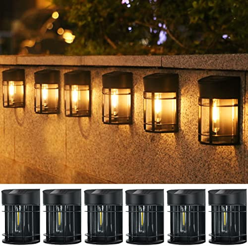 nipify Solar Fence Lights Outdoor Garden, 6 Packs LED Retro Solar Wall Lights Outdoor Waterproof, Auto On/Off Fence Lights Solar Powered for Patio Decking Gate Yard Stair Decoration(Warm White)