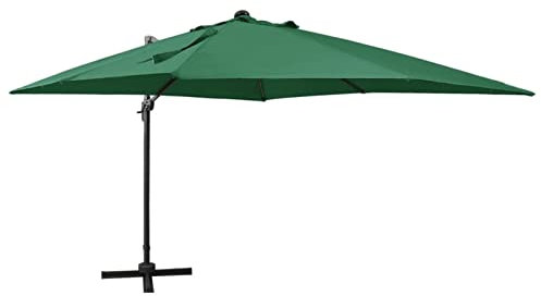 XIAOGUANG Ampelschirm mit Mast, Balkon Sonnenschirm, Marktschirm, Garten, Balkon Schirm, Sonnen Schirme, Balkonschirm, und LED-Leuchten Grün 300 cm