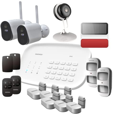 Daewoo Security SA666AM - Alarma doméstica inalámbrica WiFi/gsm conectada, Control Remoto, Sirena Exterior, 2 cámaras, Compatible con Amazon Alexa, Google Home