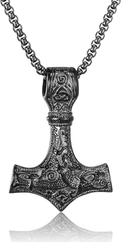 RWQIAN Män Mjölnir kedja Tors hammare hänge hammarkedja viking halsband män viking smycken silver/svart/guld 50–70 cm, 50 cm, Rostfritt stål