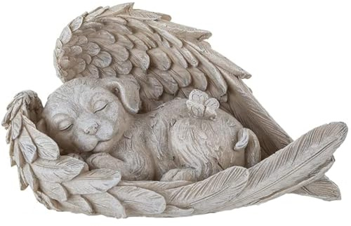 Katze Hund Engel Haustier Denkmal Grab Marker Tribut Statue Deko Gedenken Polyresin Gedenkstein Hundeengel Gedenkstatue Erinnert mit Engelsflügeln Garten Grabsteine Rasendekoration (Hund)